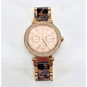 Michael Kors MK-5881 Women's Rose Gold Tortoise Shell Watch Rhinestone Accents